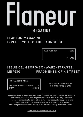 Flaneur-Magazin über Georg-Schwarz-Straße - Vorstellung am 13. 12. in der Haumark Schänke | Einladug zur Veröffentlichung des neuen Flaneur-Magazins / Flyer: Flaneur