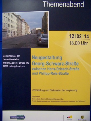 Öffentlicher Themenabend zum geplanten Ausbau des Leutzscher Teils  der Georg-Schwarz-Str. am 12.02. | Handzettel dazu liegen u. a. im Stadtteilladen Leutzsch aus / Foto: Enrico Engelhardt