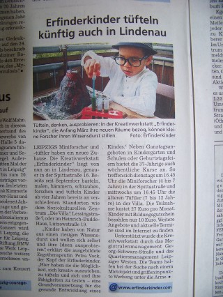 Erfinderkinder tüfteln künftig auch in Lindenau | Der Erfinderkinder-Artikel im Amtsblatt / Foto: MM GSS