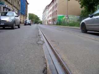 Gleisbauarbeiten an der Georg-Schwarz-Straße, vom 19.05. - 14.06.2014 | In der Georg-Schwarz-Straße wird an den Gleisen gebaut / Foto: Enrico Engelhardt