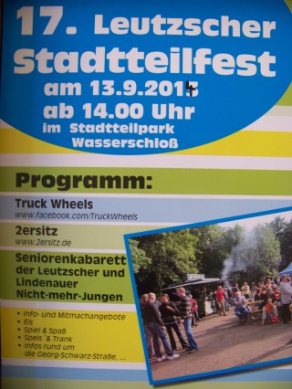 BürgerVerein Leutzsch e. V. feiert 17. Leutzscher Stadtteilfest, am 13. 09. 2014  | Das Plakat zum 17. Leutzscher Stadtteilfest / Plakat: BV Leutzsch