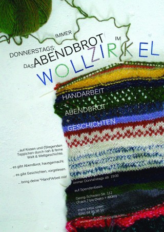 WOLLZIRKELABENDBROT zur Eröffnung | Einladung zum WOLLZIRKELABENDBROT / Flyer: Wollzirkel, Kristin Häuser