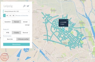 Wie weit komme ich in fünf Minuten mit dem Rad? | Bild: http://map.bikecitizens.net