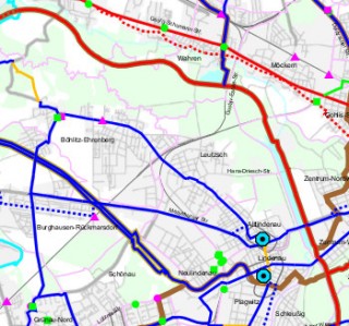 Bildinhalt: Deckensanierung der William-Zipperer-Straße zwischen Hans-Driesch-Straße und Georg-Schwarz-Straße | Ausschnitt aus dem Radverkehrsentwicklungsplan mit der W.-Zipperer-Straße als Hauptradverbindung