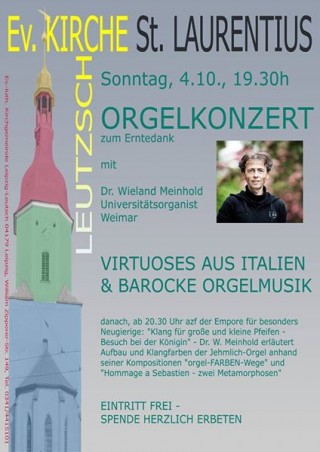 Romantische Orgelmusik zum Erntedank am 4.10. in der St.-Laurentiuskirche Leutzsch | 