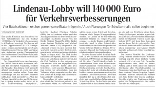 Bildinhalt: Lindenau-Lobby will 140000 Euro für Verkehrsverbesserungen  | Artikel LVZ, 25.11.16, Seite 17