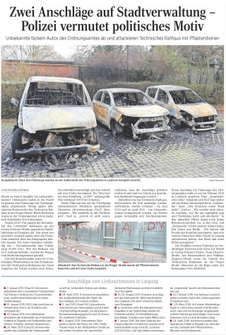 Brandanschlag auf Autos des Ordnungsamtes am Rathaus Leutzsch | LVZ Artikel vom 8.12.16, S.17