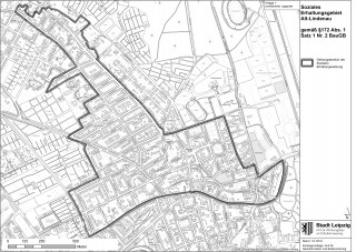 Stadtrat entscheidet über die Einrichtung eines Milieuschutzgebietes in Altlindenau und Leutzsch | Gebietsumgriff Soziale Erhaltungssatzung, Stadt Leipzig